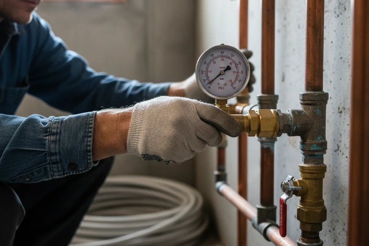 Pressure testing a repaired line during Water Line Repair in Eaton